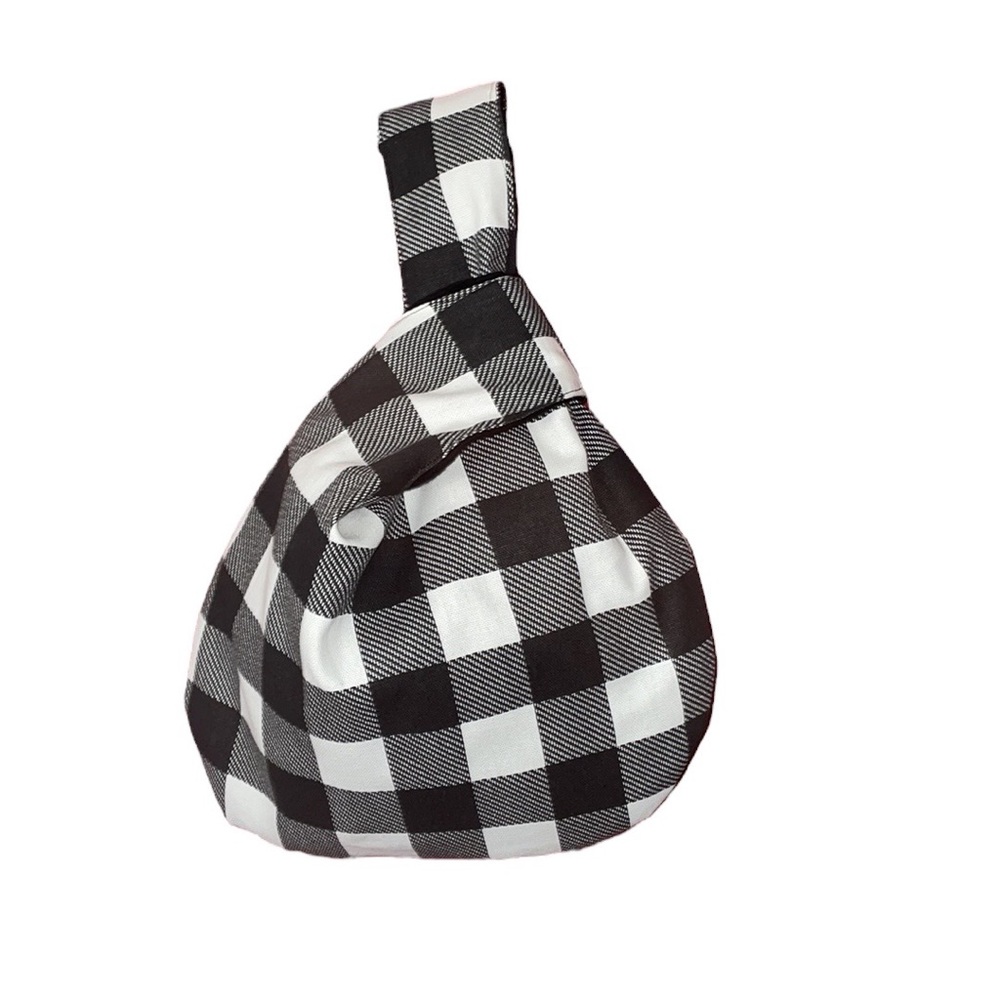 Japanese knot bag. Reversible. Black & White checkered one side all black other.